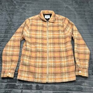 Butter Goods Plaid Zip Up Jacket Peach Brown Yellow Streetwear Mens Small 11657